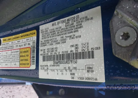 2018 Ford Fusion Hybrid S z USA, uszkodzony, nr VIN 3FA6P0UU5JR279150